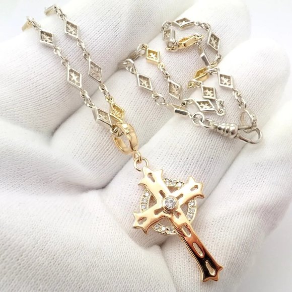 Authentic! Loree Rodkin 18k Yellow Gold + Silver Cross Diamond Necklace - Picture 2 of 12
